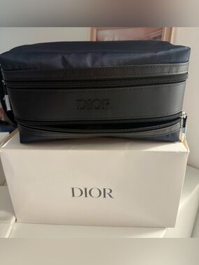 Dior Black Men's Toiletry Case with Embossed Logo